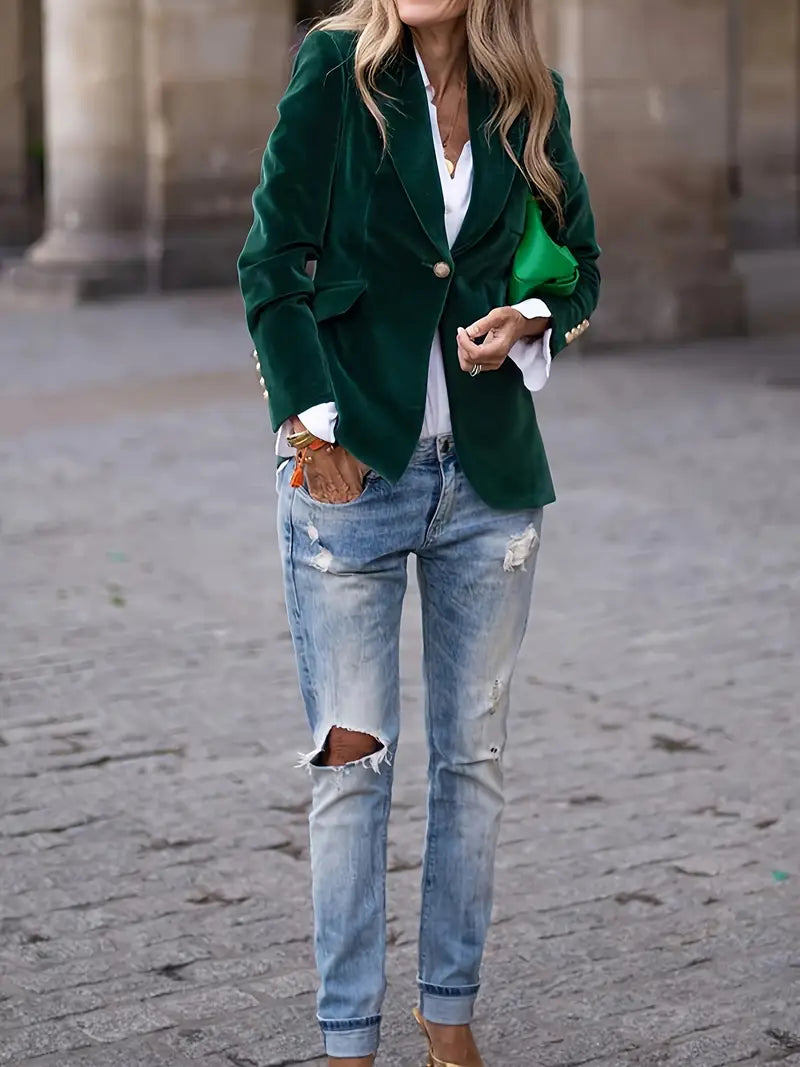 Women's Classic Single-Button Blazer | Sabina in Green - Juana Fashion