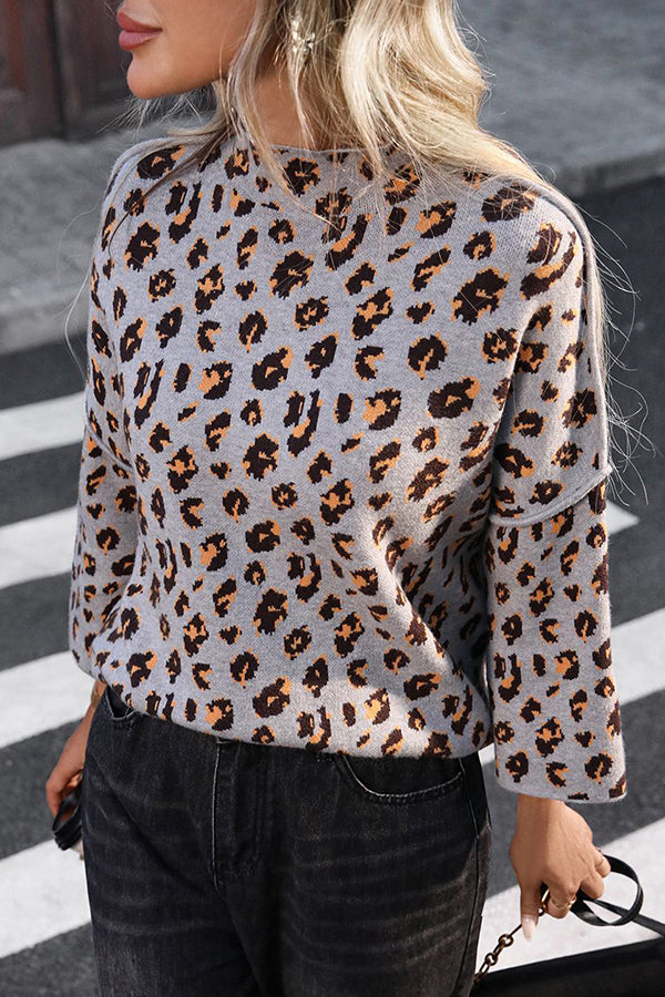 Women's Relaxed Fit Leopard Print Turtleneck Sweater — View 4
