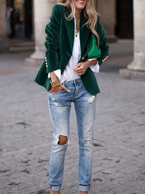 Women's Classic Single-Button Blazer | Sabina in Green - Juana Fashion