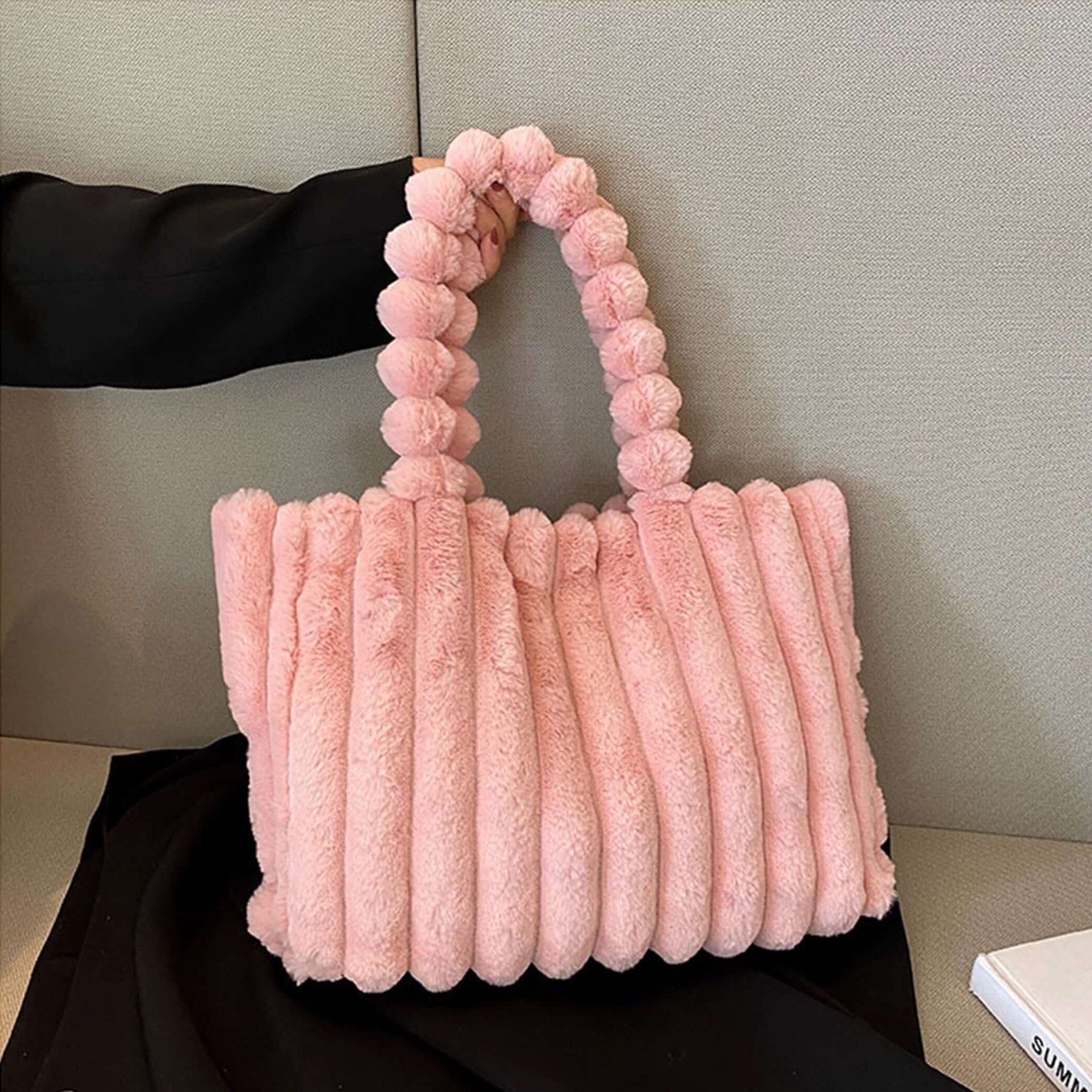 Women's Plush Ribbed Tote Bag by Juana Fashion