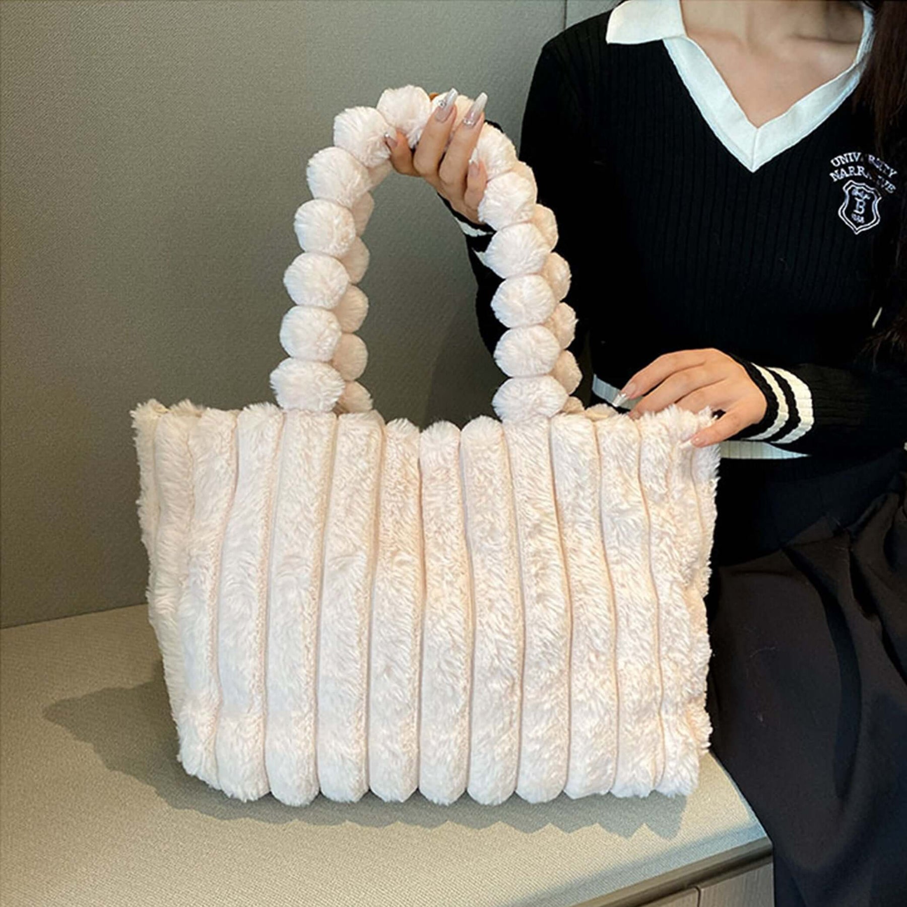 Women's Plush Ribbed Tote Bag by Juana Fashion