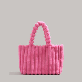 Women's Plush Ribbed Tote Bag in Raspberry Red by Juana Fashion