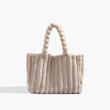 Women's Plush Ribbed Tote Bag in Beige by Juana Fashion