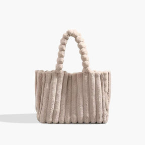 Women's Plush Ribbed Tote Bag in Beige by Juana Fashion