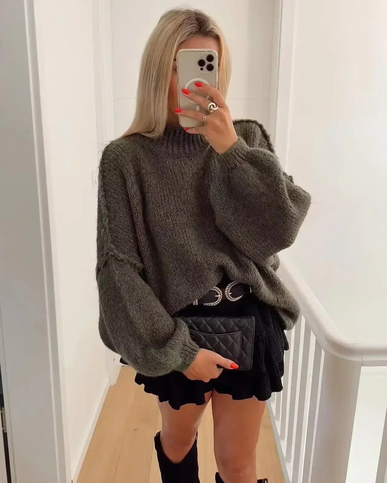 Women's Balloon Sleeve Turtleneck Sweater — View 3