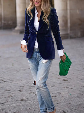 Women's Classic Single-Button Blazer | Sabina in Green - Juana Fashion