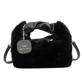 Women's Plush Crescent Shoulder Bag in Black by Juana Fashion