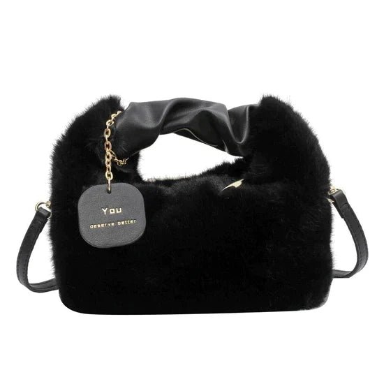 Women's Plush Crescent Shoulder Bag in Black by Juana Fashion