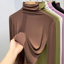 Women's Ribbed Textured Long Sleeve Mock Neck Top — View 8