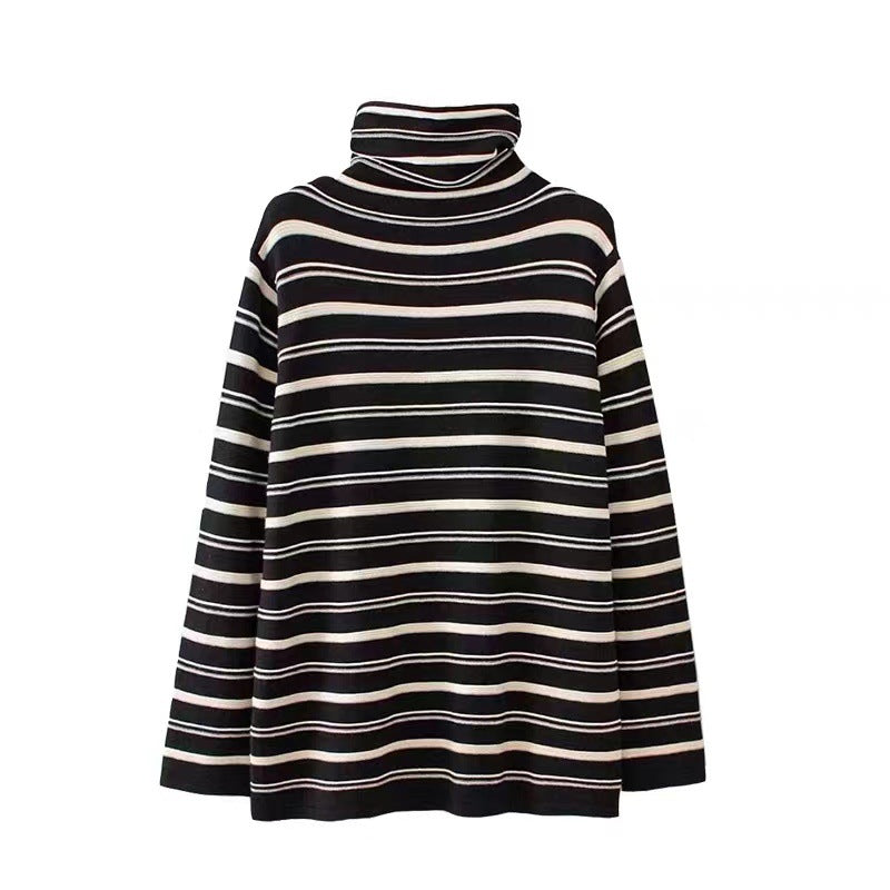 Women's Striped Long Sleeve Mock Neck Top — View 5