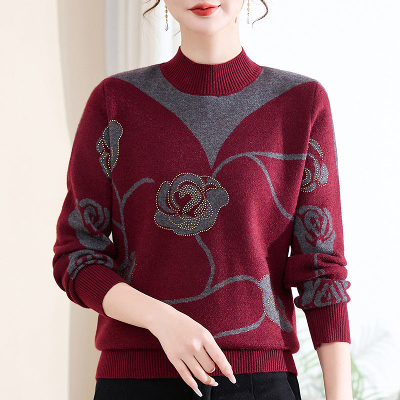 Women's Floral Mock Neck Sweater — View 8