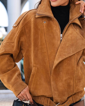Women's Relaxed Suede-Look Jacket | Vintage in Brown - Juana Fashion