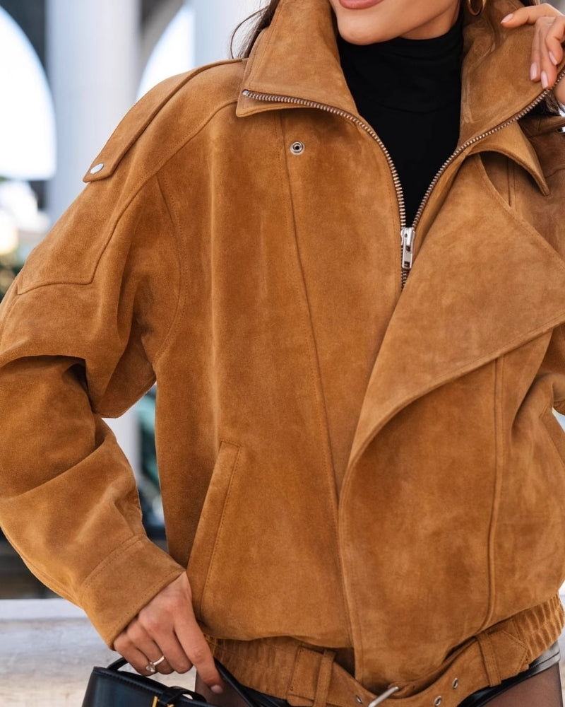 Women's Relaxed Suede-Look Jacket | Vintage in Brown - Juana Fashion