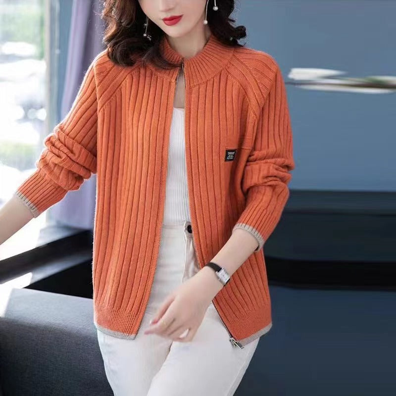 Women's Striped Plaid Zip Front Cardigan — View 6