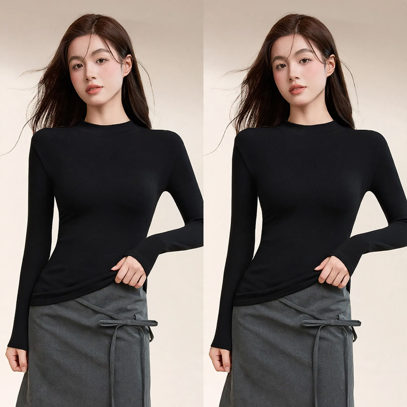 Women's Wool Fitted Long Sleeve Mock Neck Top — View 4