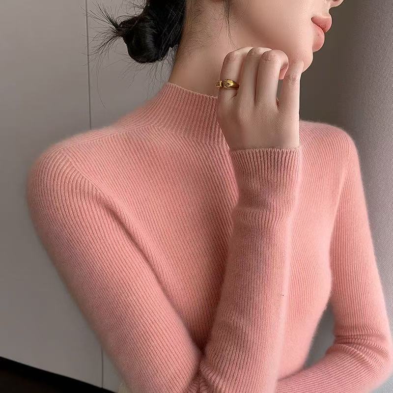 Women's Wool Fitted Mock Neck Sweater — View 3