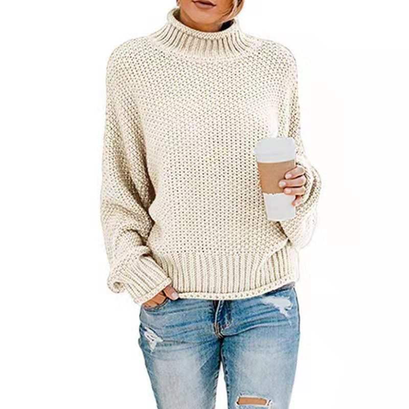 Women's Ribbed Chunky Knit Drop Shoulder Turtleneck Sweater — View 11