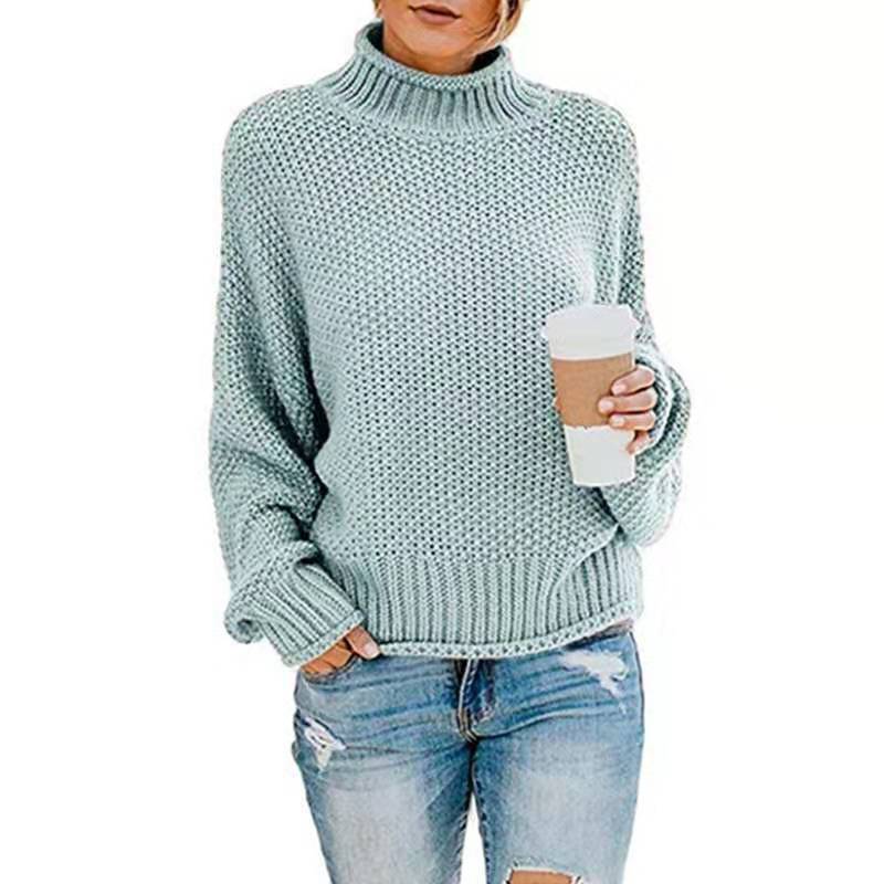 Women's Ribbed Chunky Knit Drop Shoulder Turtleneck Sweater — View 2