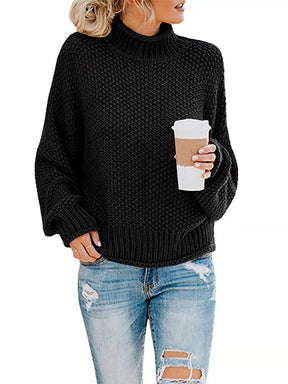 Women's Ribbed Chunky Knit Drop Shoulder Turtleneck Sweater — View 8