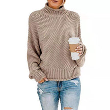 Women's Ribbed Chunky Knit Drop Shoulder Turtleneck Sweater — View 3