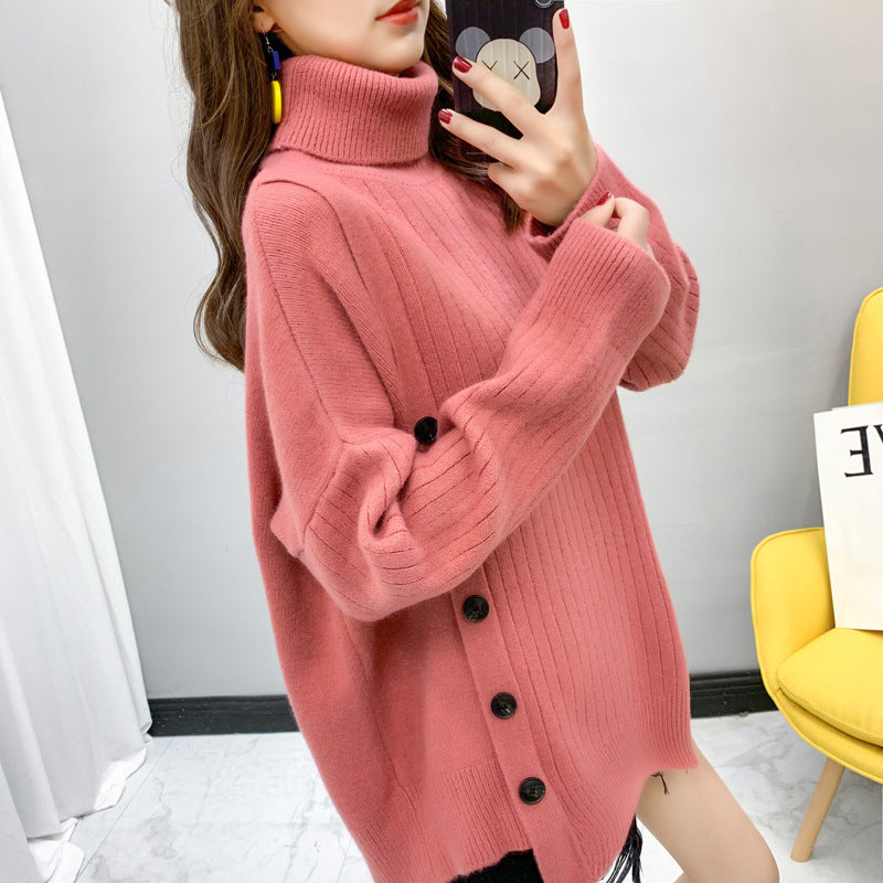 Women's Button Detail Turtleneck Sweater — View 8