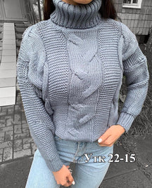 Women's Cable Knit Ribbed Turtleneck Sweater — View 9