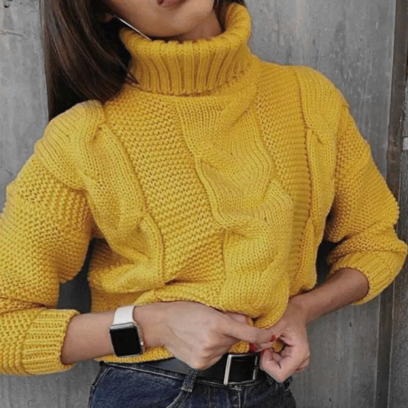 Women's Cable Knit Ribbed Turtleneck Sweater — View 6
