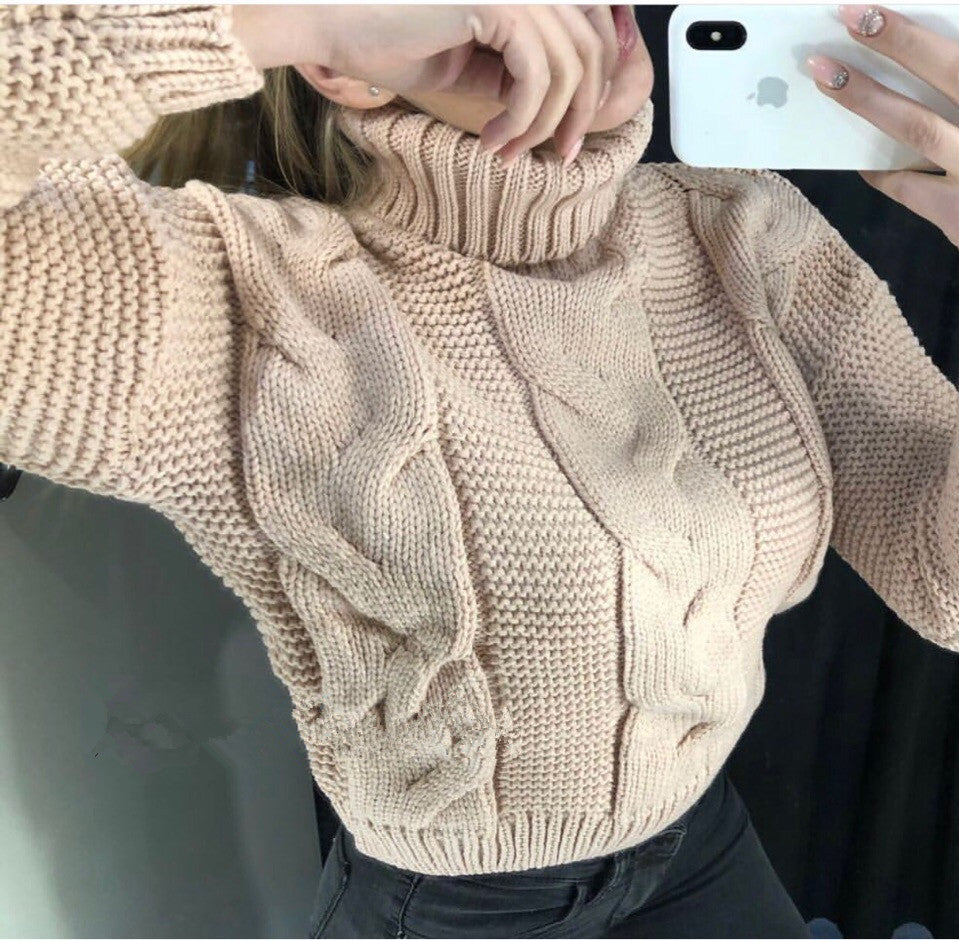 Women's Cable Knit Ribbed Turtleneck Sweater — View 5