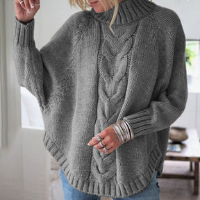 Women's Oversized Cable Knit Turtleneck Sweater — View 9