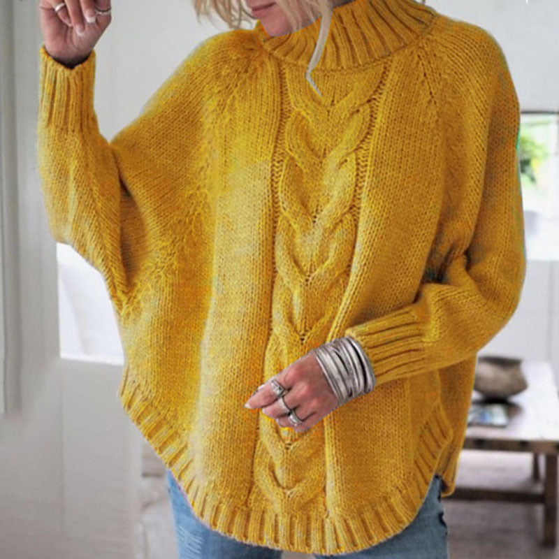 Women's Oversized Cable Knit Turtleneck Sweater — View 4