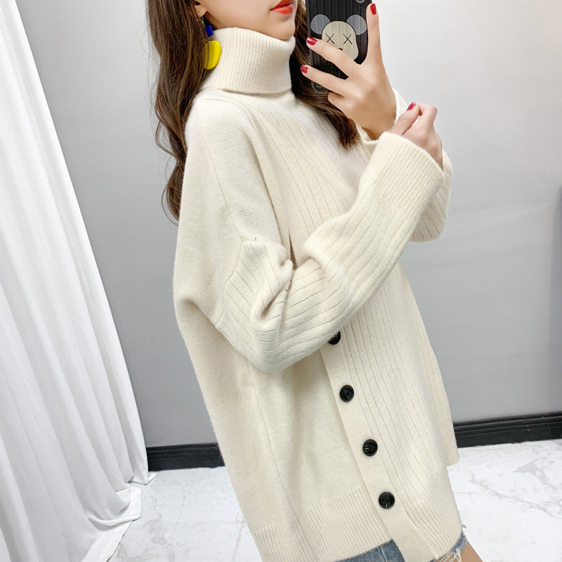 Women's Button Detail Turtleneck Sweater — View 4