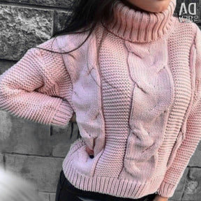 Women's Cable Knit Ribbed Turtleneck Sweater — View 8