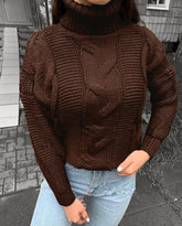 Women's Cable Knit Ribbed Turtleneck Sweater — View 7