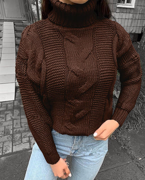 Women's Cable Knit Ribbed Turtleneck Sweater — View 7