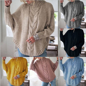 Women's Oversized Cable Knit Turtleneck Sweater — View 1