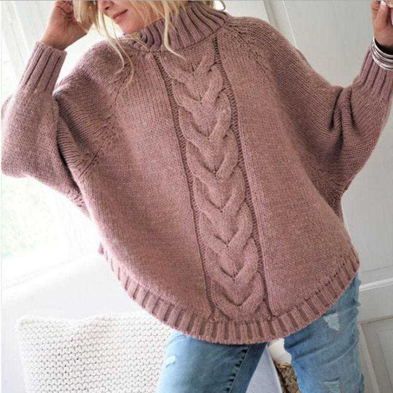 Women's Oversized Cable Knit Turtleneck Sweater — View 2
