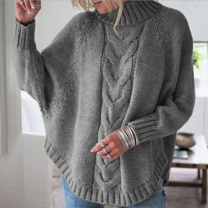 Women's Oversized Cable Knit Turtleneck Sweater — View 3