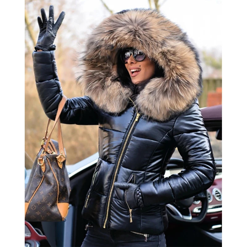 Women's Hooded Faux Fur Jacket — View 1