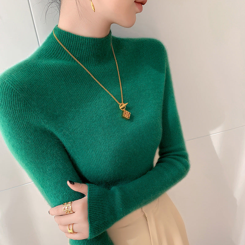 Women's Cashmere Fitted Ribbed Mock Neck Sweater — View 4