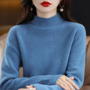 Women's Wool Ribbed Textured Mock Neck Sweater — View 8