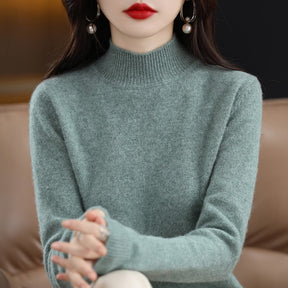 Women's Wool Ribbed Textured Mock Neck Sweater — View 3