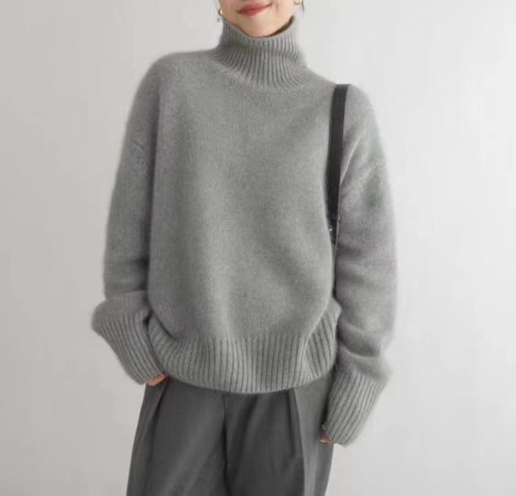 Women's Wool Relaxed Fit Mock Neck Sweater — View 7