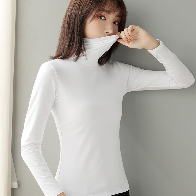 Women's Wool Fitted Long Sleeve Mock Neck Top — View 1