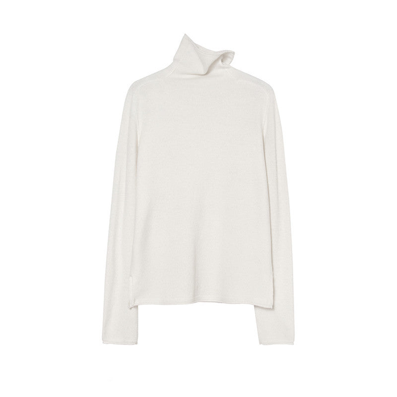 Women's Wool Relaxed Fit Side Slit Mock Neck Sweater — View 5