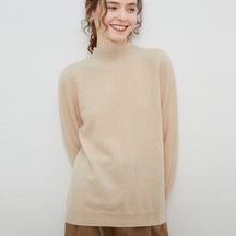 Women's Wool Relaxed Fit Ribbed Mock Neck Sweater — View 5