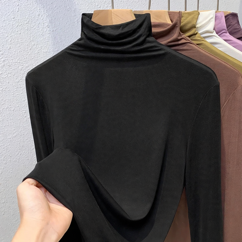 Women's Ribbed Textured Long Sleeve Mock Neck Top — View 1