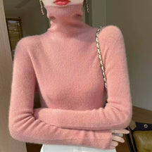 Women's Wool Fitted Mock Neck Sweater — View 12