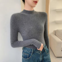 Women's Cashmere Fitted Mock Neck Sweater — View 4