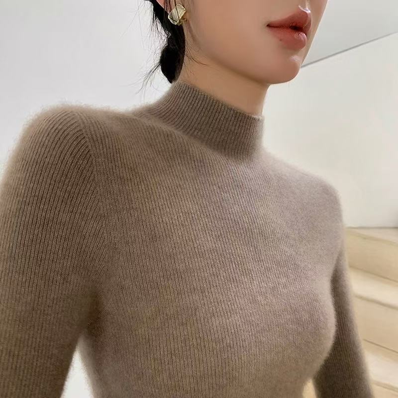 Women's Wool Fitted Mock Neck Sweater — View 1