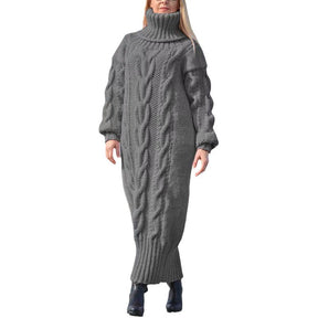 Women's Cable Knit Longline Turtleneck Sweater — View 3